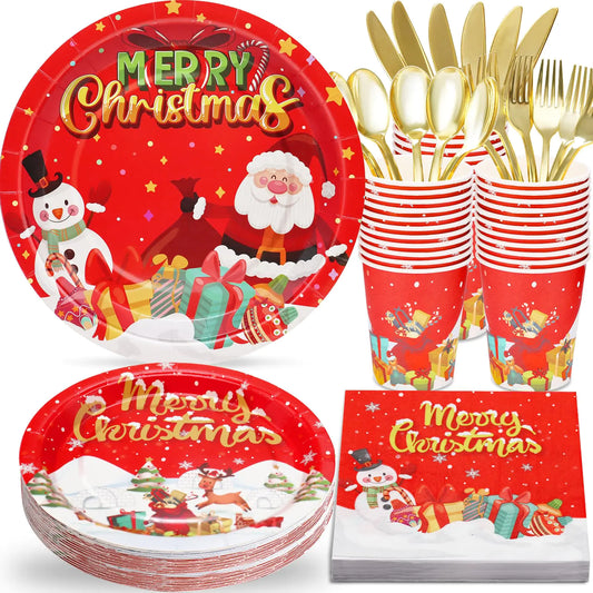 175Pcs Christmas Paper Plates and Napkins Christmas Plates Serve 25 Guests Christmas Plates Disposable Party Set Christmas Paper Plates for Christmas Party Decorations