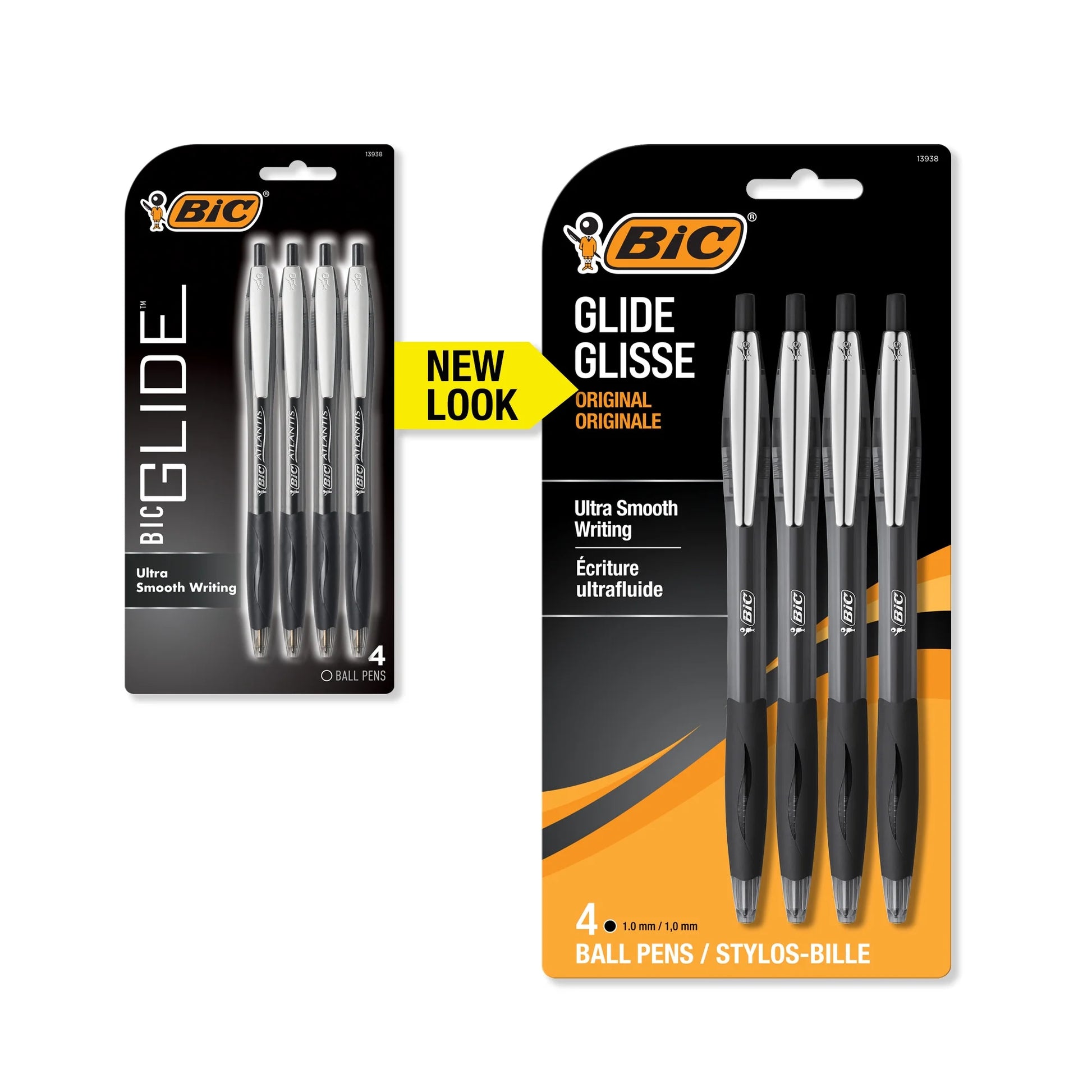 Glide Retractable Ballpoint Black Pens, Medium Point, 1.0 Mm, Black Ink, Pack of 4