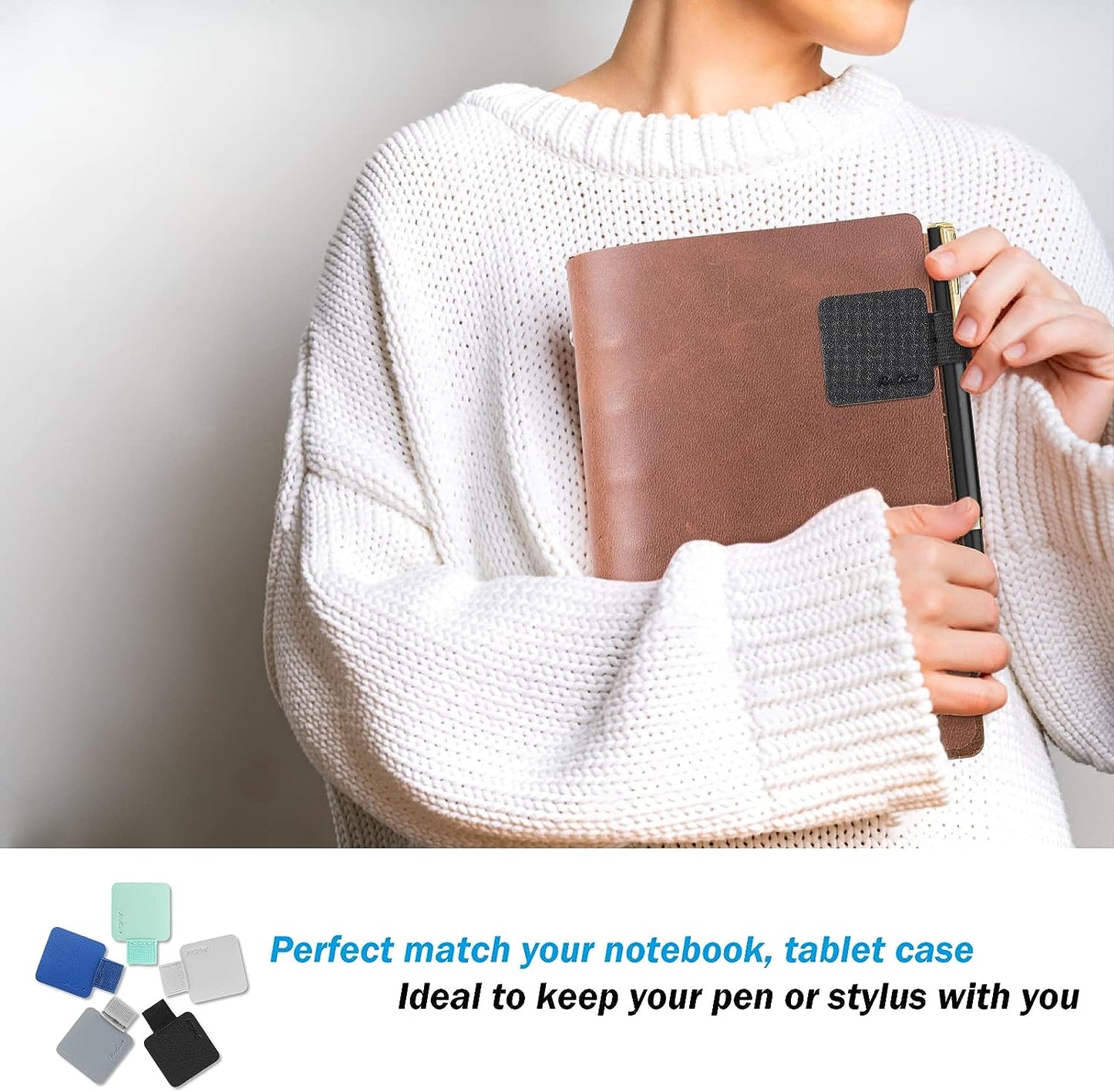 (5 Pack)  Pen Loop Holder for Notebooks Journals Planners Tablet Case, Self Adhesive Leather Pencil Holder with Elastic Loop for Pens, Apple Pencil, Stylus Pen -Assorted Colors