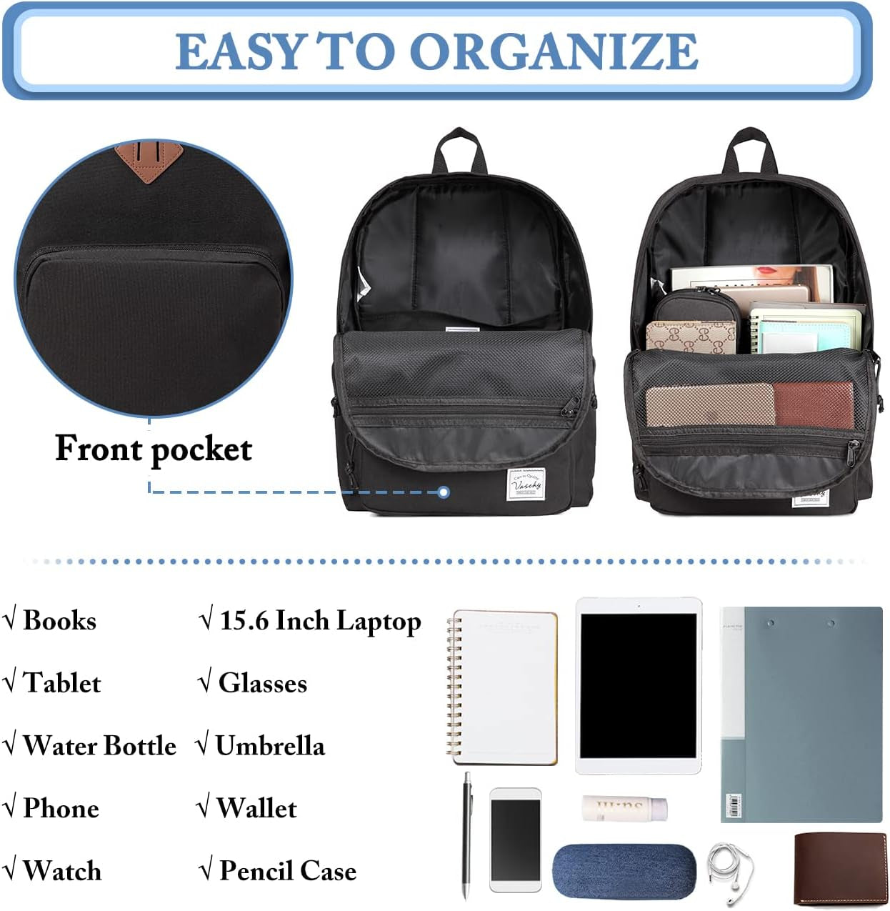 School Backpack, Ultra Lightweight Backpack for Men Women Schoolbag Bookbag for Kids Teen Boys Girls Black