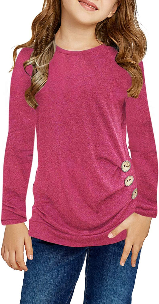 Girls Casual Tunic Tops Knot Front Long Sleeve Loose Soft Blouse T-Shirt Size 4-13