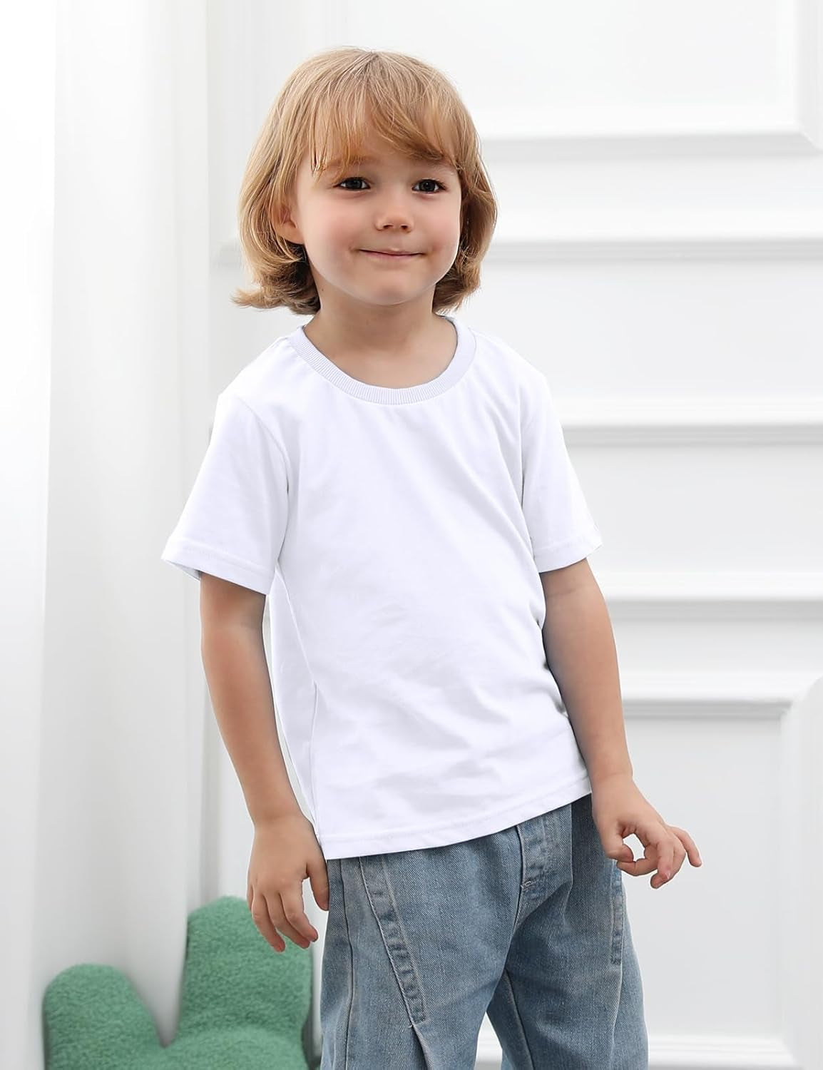 Boys' 100% Cotton Heavyweight Short Sleeve Crewneck T Shirt