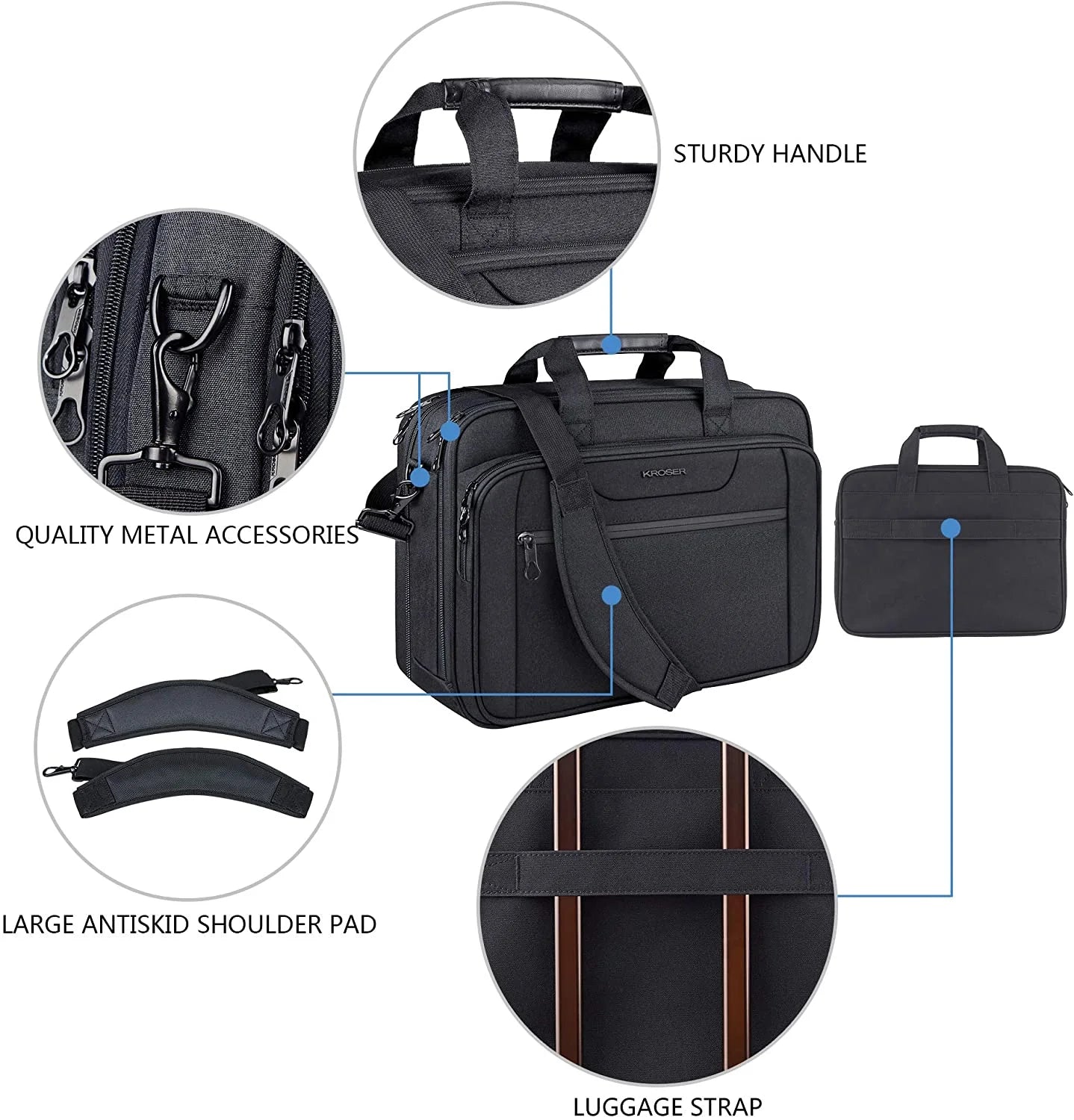 Laptop Bag Briefcase Fits up to 17.3" Laptop Shoulder Messenger Bag Computer Bag-Black