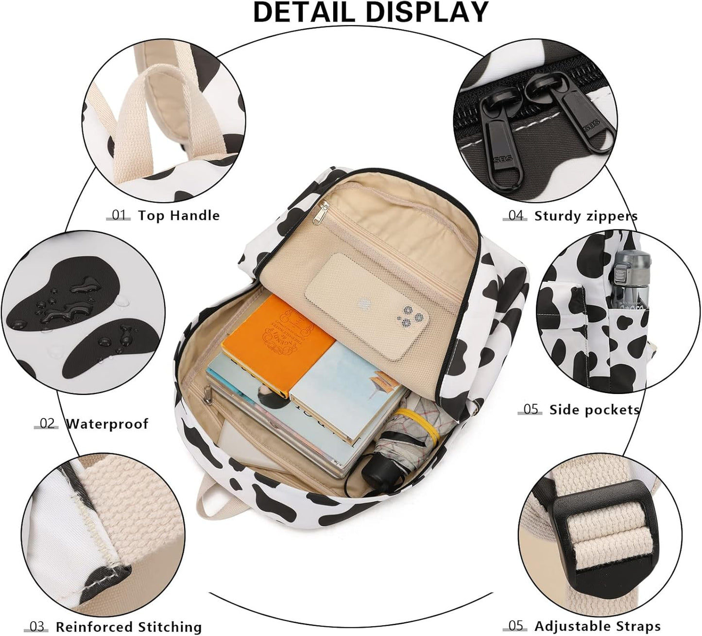 School Backpack for Teen Girls, Water Resistant Casual Daypack Laptop Backpack College Bookbag with Lunch Box and Pencil Case