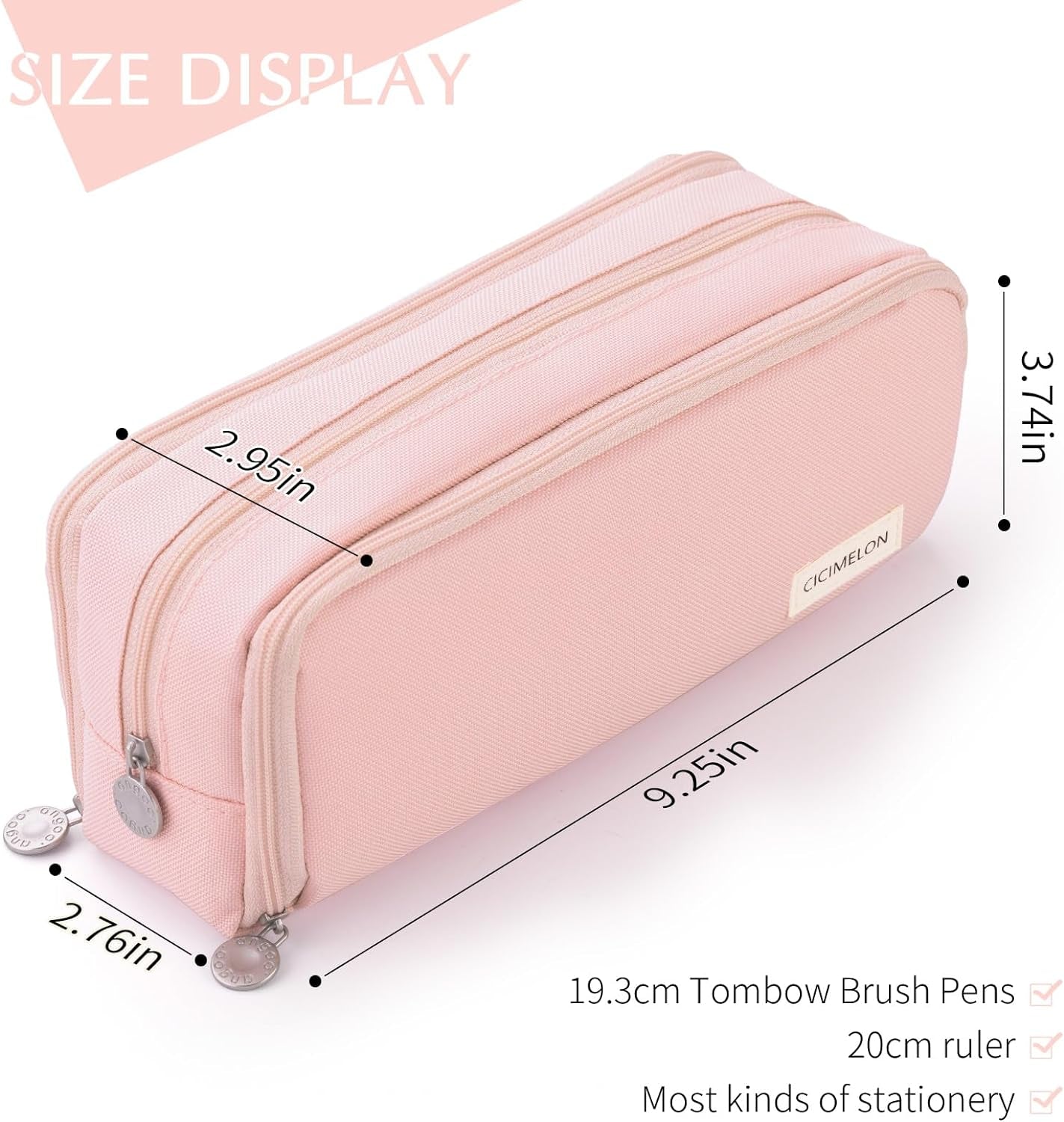 Large Capacity Pencil Case 3 Compartment Pouch Pen Bag for School Teen Girl Boy Men Women (Pink)