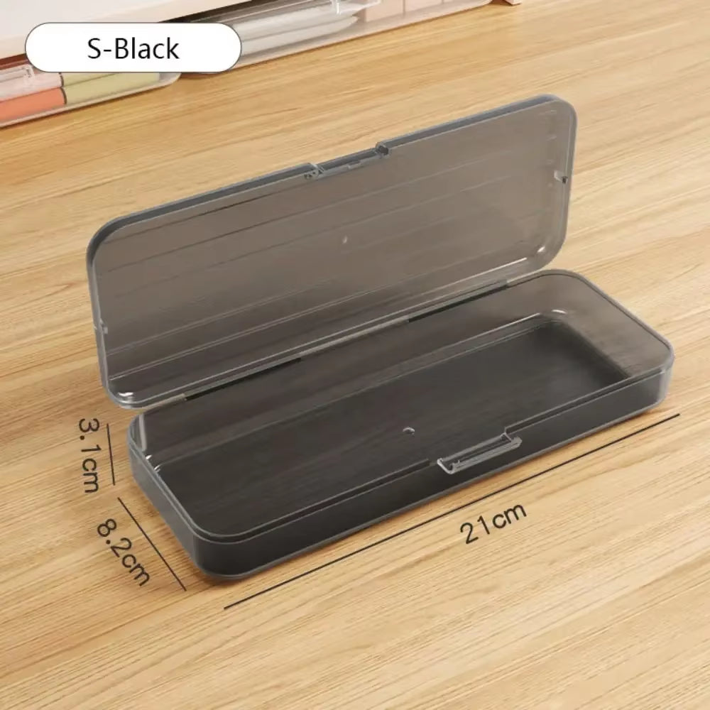 2024 Pencil Cases Pens Storage School Office Simple Plastic Transparent Plastic Box Large Capacity School Stationery Supplies
