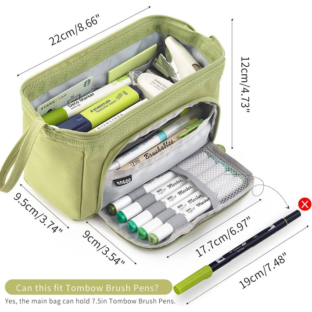 High Capacity Pencil Pen Case, Durable Pencil Bag Pouch Box Organizer Cases with Easy Grip Handle & Loop, Asthetic Supply for Girls Adults,Green
