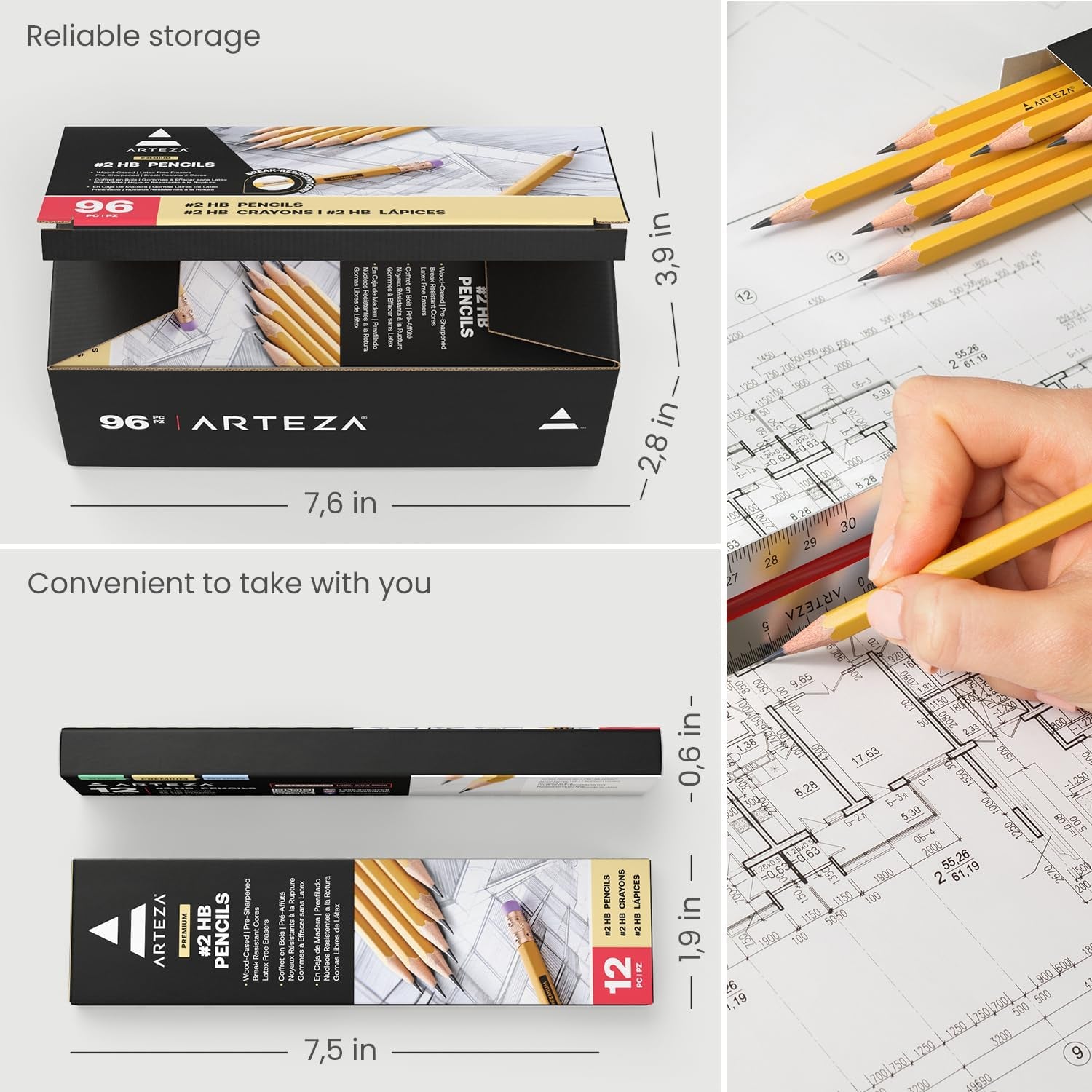 HB Pencils #2, Pack of 96 Wood-Cased Graphite Pre-Sharpened Pencils in Bulk, Office and School Supplies for Exams, Classrooms, Students