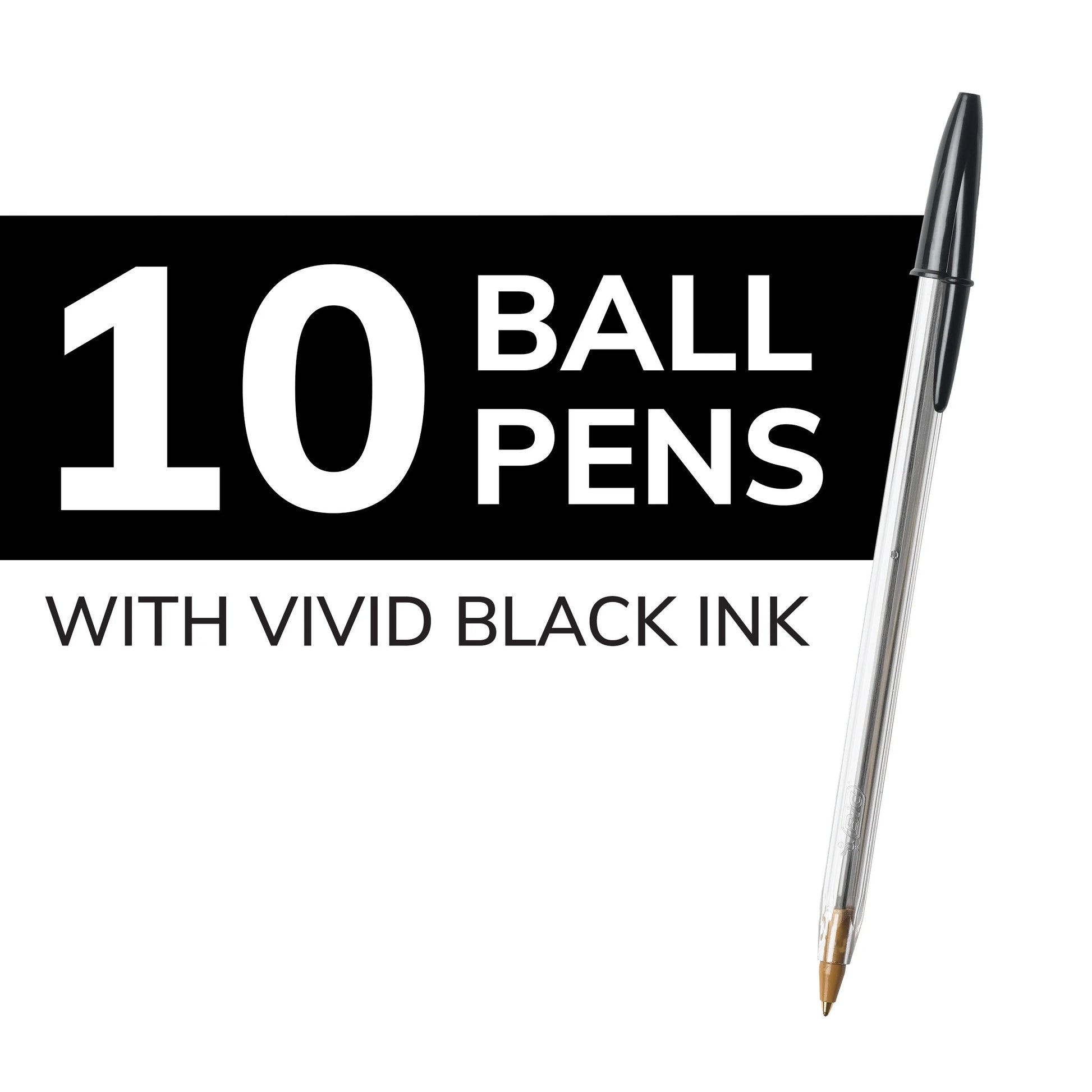Cristal Xtra Smooth Black Ballpoint Pens, Medium Point (1.0Mm), 10-Count Pack