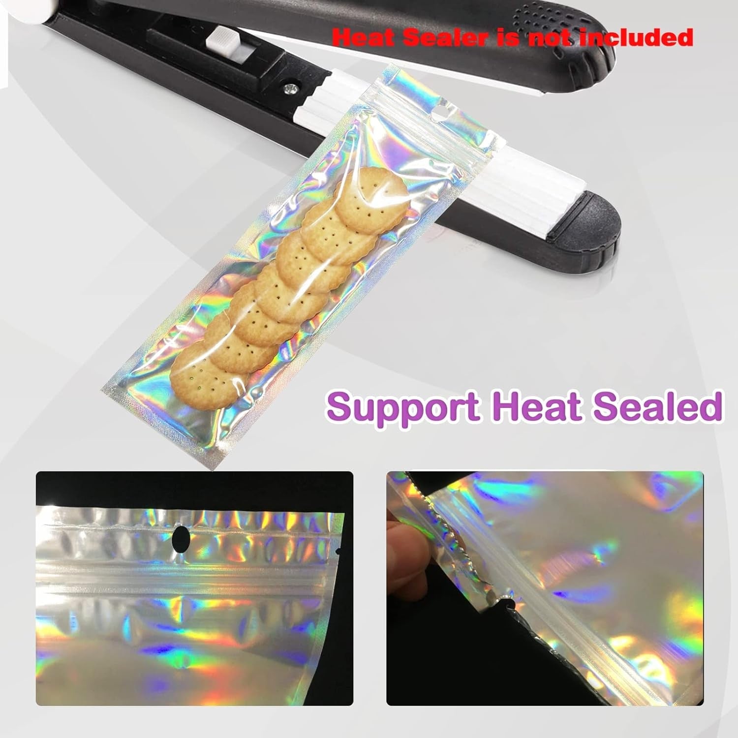 Resealable Foil Pouch Bag [100 PCS ] Great for Party Favor Food Storage (Holographic Color, 2.7 X 8.6 Inch)