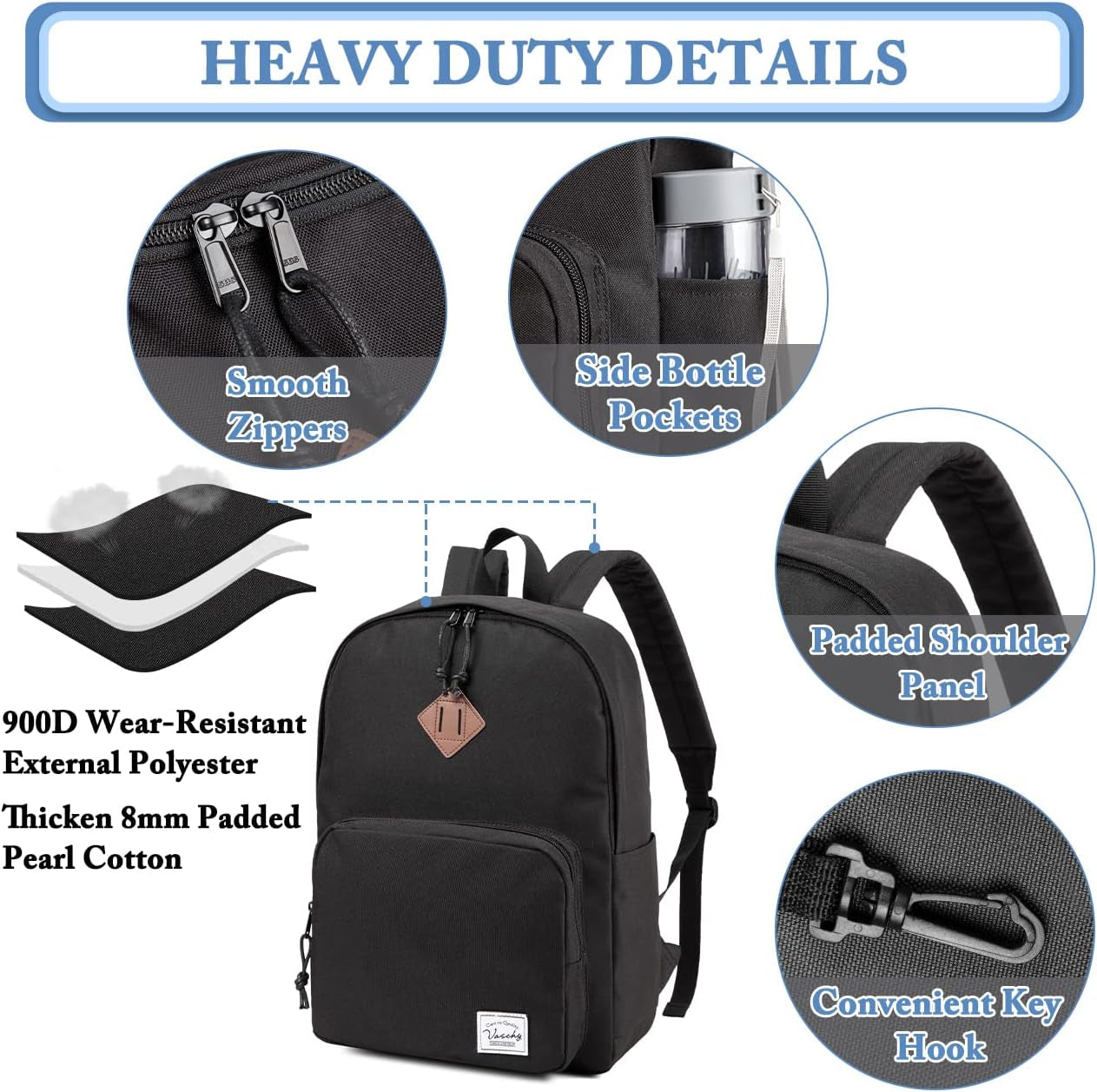 School Backpack, Ultra Lightweight Backpack for Men Women Schoolbag Bookbag for Kids Teen Boys Girls Black