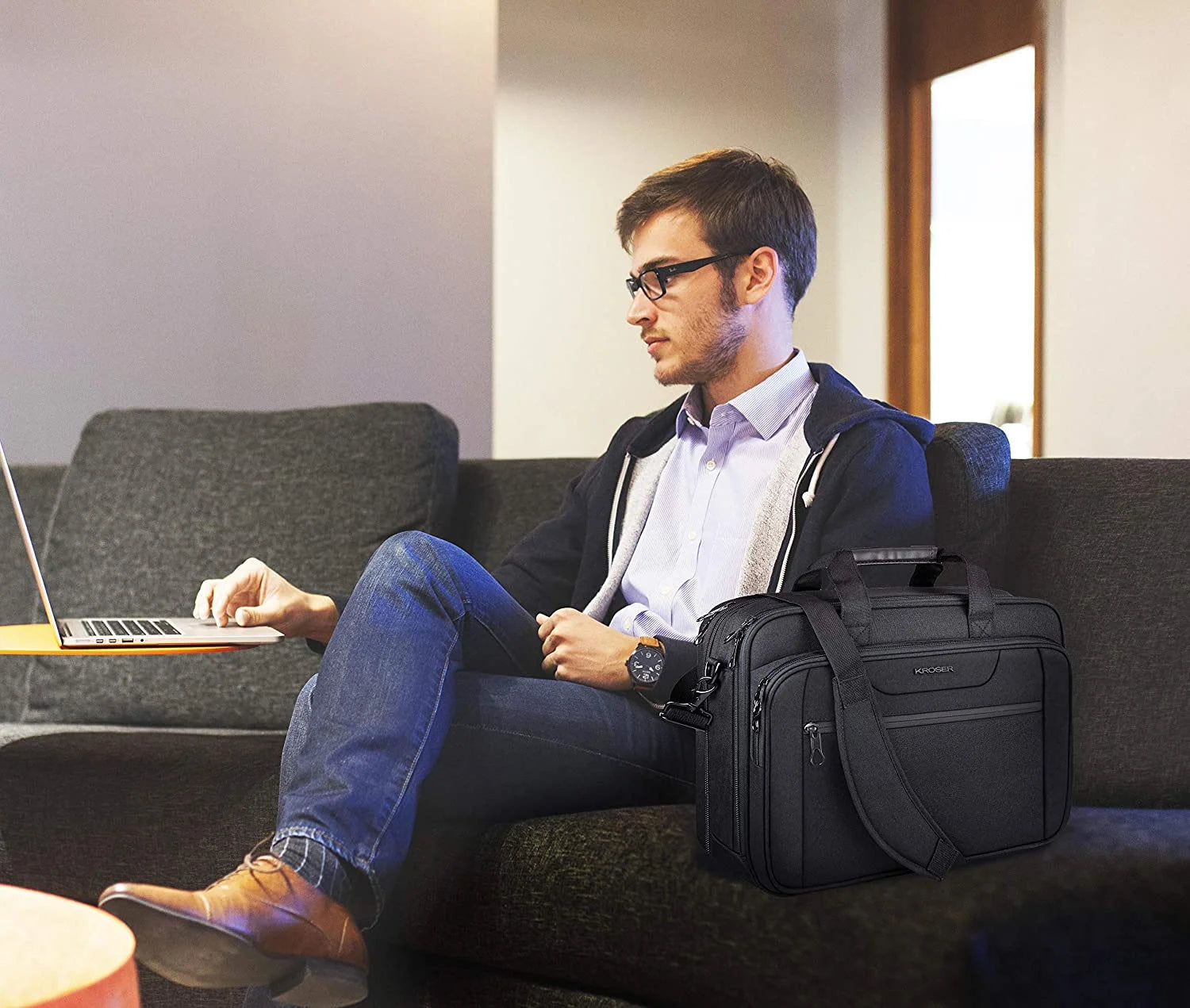 Laptop Bag Briefcase Fits up to 17.3" Laptop Shoulder Messenger Bag Computer Bag-Black