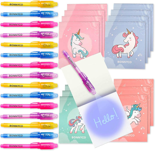 Invisible Ink Pen and Notebook Pack of 16 Unicorn Party Favors for Kids | Spy Pen Unicorn Birthday Party Supplies, Prizes for Kids | Magic Pen Birthday Party Favors Prizes for Students