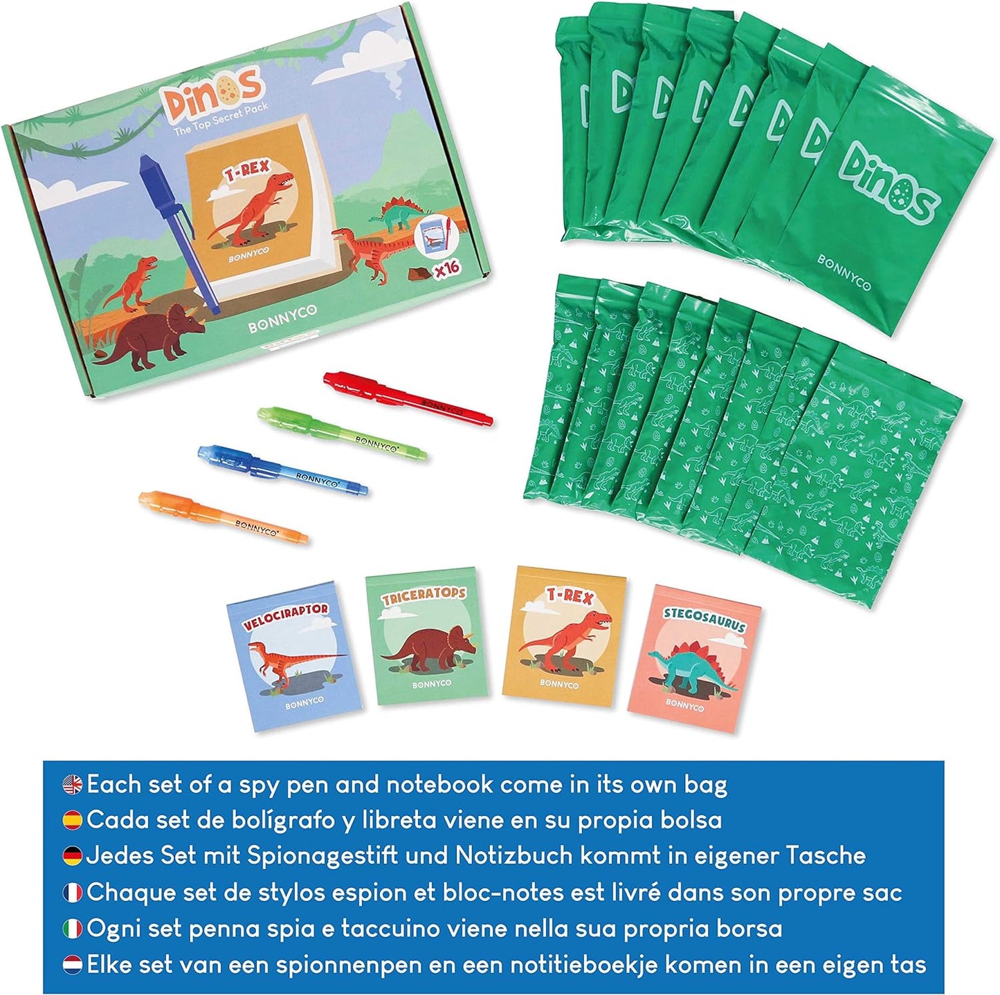 Invisible Ink Pen and Notebook Pack of 16 Dinosaur Party Favors for Kids | Spy Pen Dinosaur Birthday Party Supplies, Prizes for Kids | Magic Pen Birthday Party Favors, Prizes for Students
