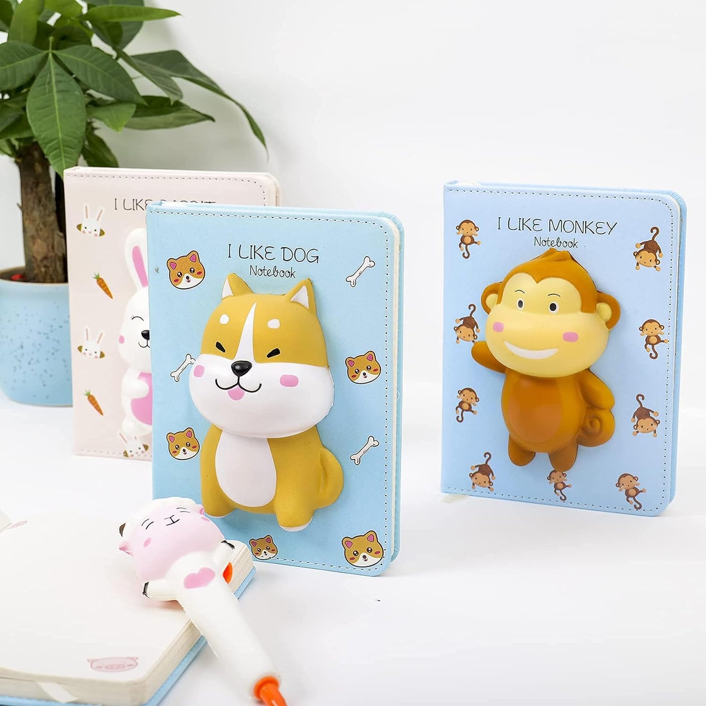 Notebook for Girls Notebooks with Squishy Animals Stress Relief Pen,Cute Decompression Journal for Women,Mouse Notebooks+One Pens