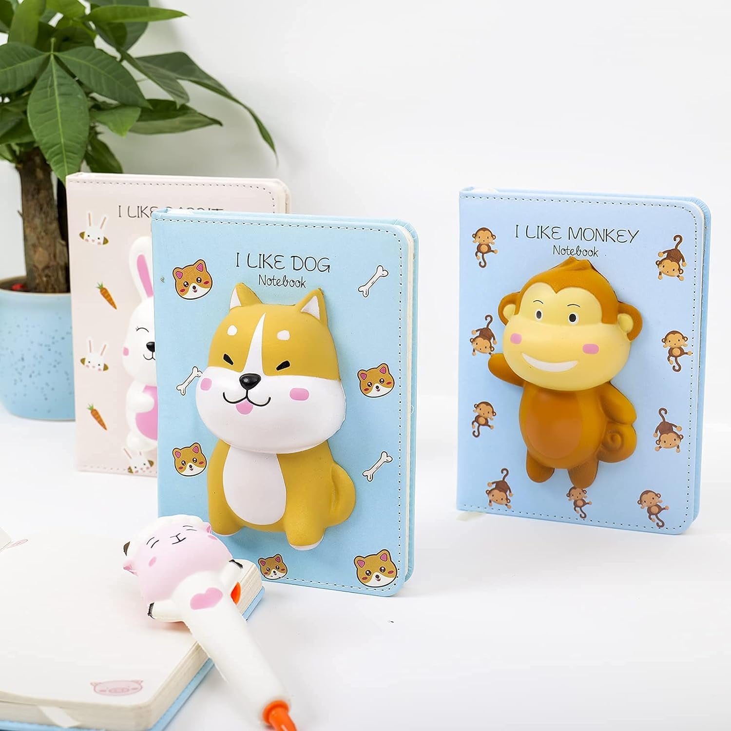 Notebook for Girls Notebooks with Squishy Animals Stress Relief Pen,Cute Decompression Journal for Women,Mouse Notebooks+One Pens