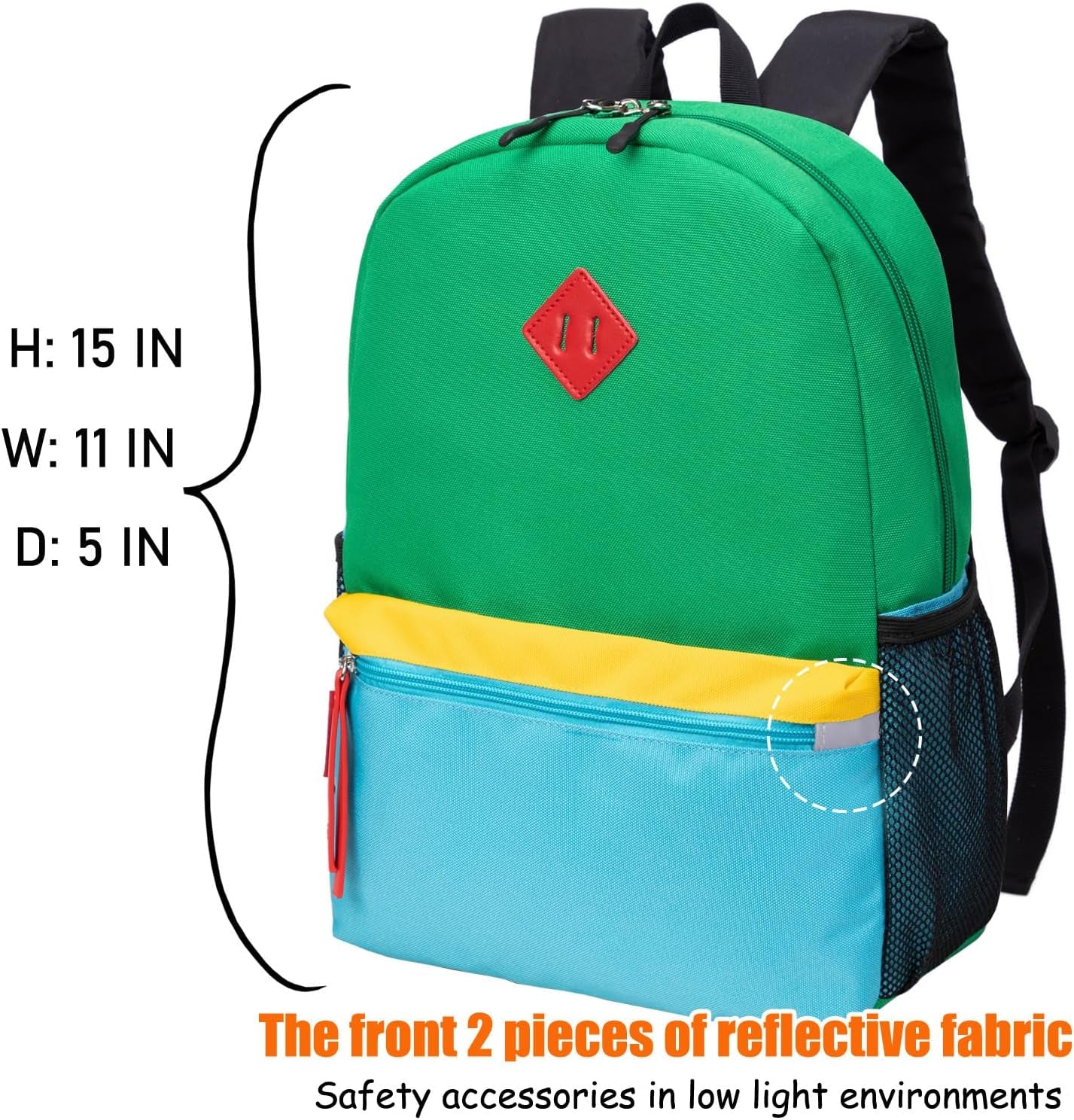Little Kids Backpack for Boys Toddler School Bag Fits 3 to 6 Years Old, 15 Inch, Green Blue