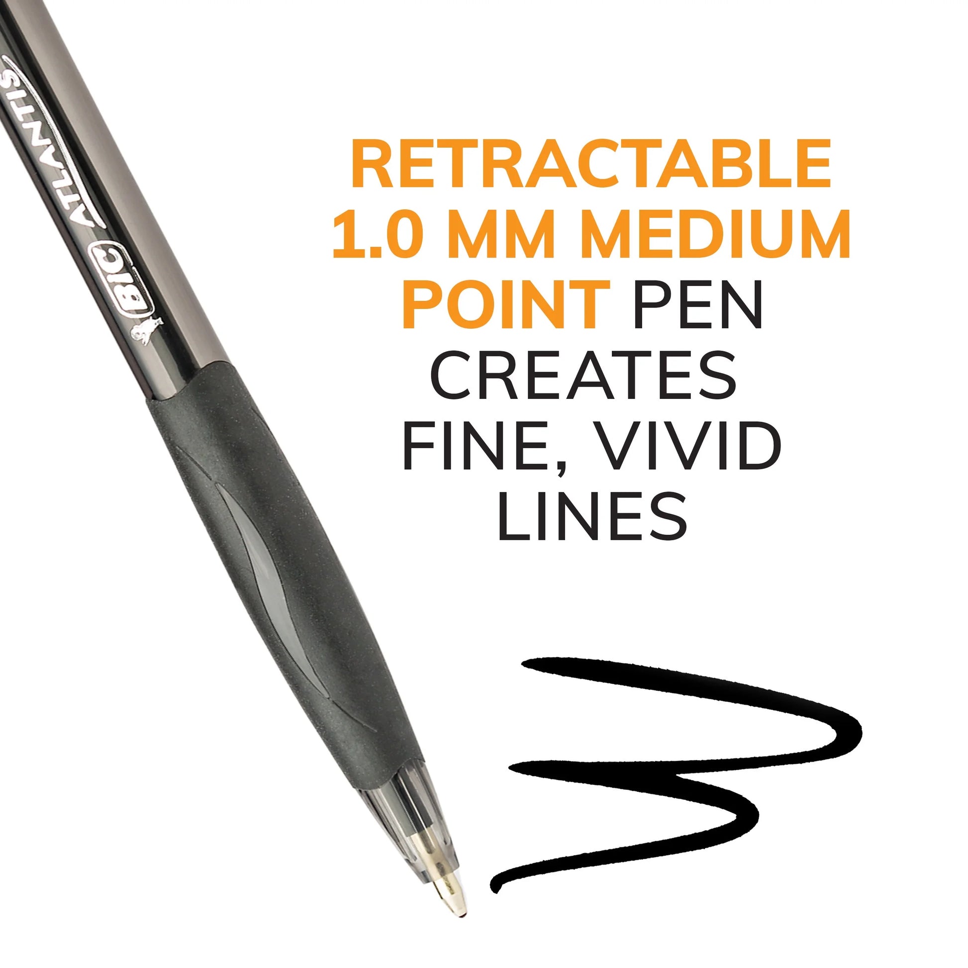 Glide Retractable Ballpoint Black Pens, Medium Point, 1.0 Mm, Black Ink, Pack of 4