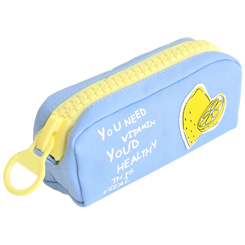 Big Zipper Fruit Pencil Bag Lemon Pineapple Canvas School Pencil Case Stationery Organizer Storage Bags for Pens Office A6628