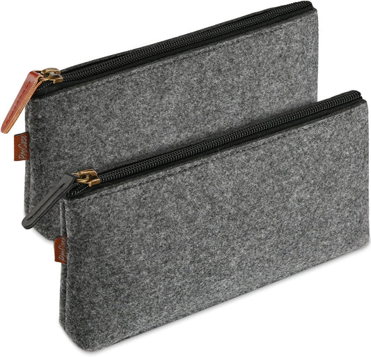 2 Pack Pencil Bag Pen Case, Felt Students Stationery Pouch Zipper Bag for Pens, Pencils, Highlighters, Gel Pen, Markers, Eraser and Other School Supplies