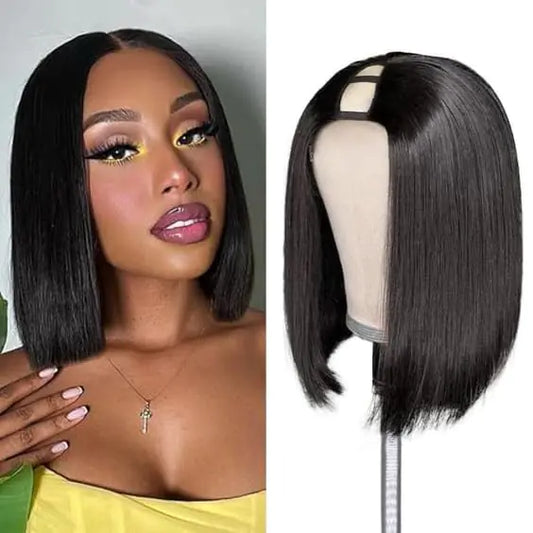 Enguer V Part Wig Human Hair Bob Wig Human Hair for Black WomenBrazilian Remy Human Hair BobWigs Beginner Friendly No Glue No Sew in Glueless WigsNatural Black 12inch