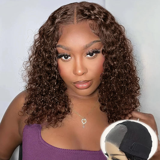 Maytune Glueless Wigs Human Hair Pre Plucked Pre Cut Chocolate Brown Deep Wave Bob Wig Human Hair Wear and Go 4x4 Hd Lace Closure Wigs Human Hair for Black Women Human Hair 12 Inch